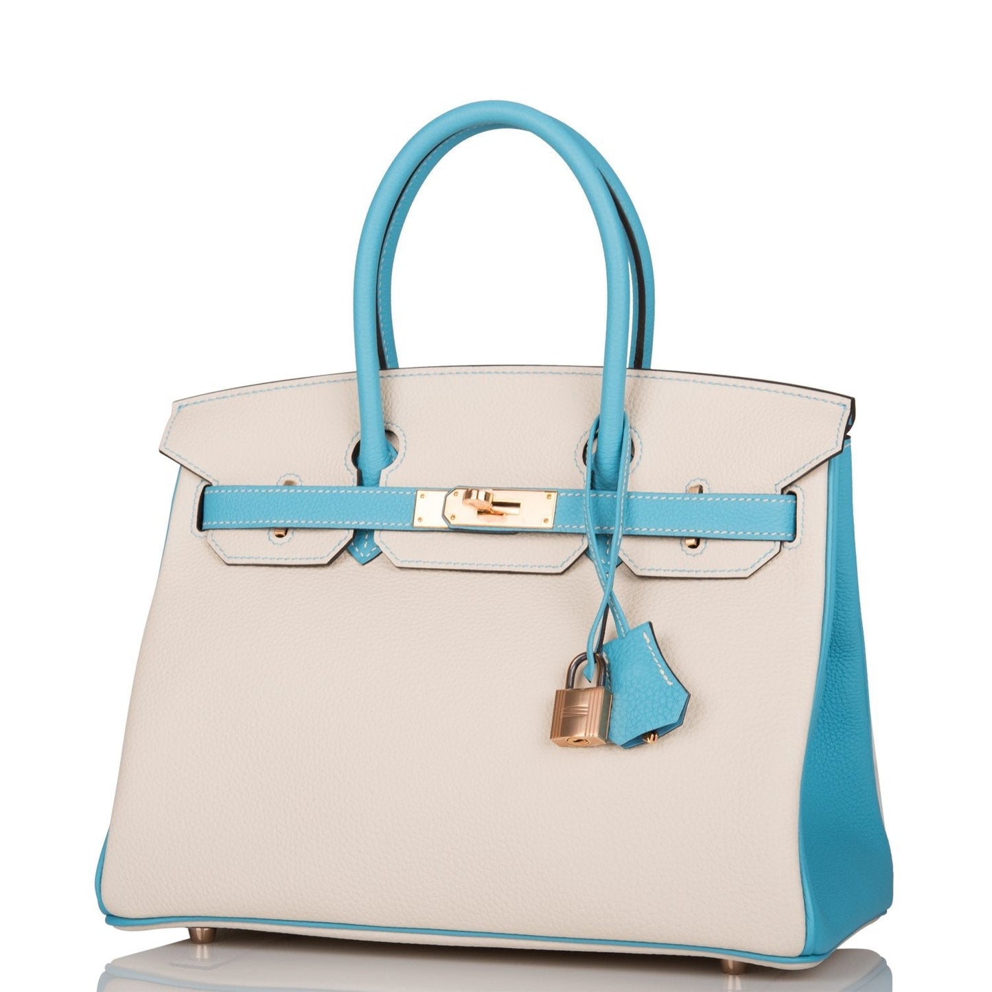 Hermes Special Order (HSS) Birkin 30 Craie and Bleu Atoll Togo Rose Gold Hardware