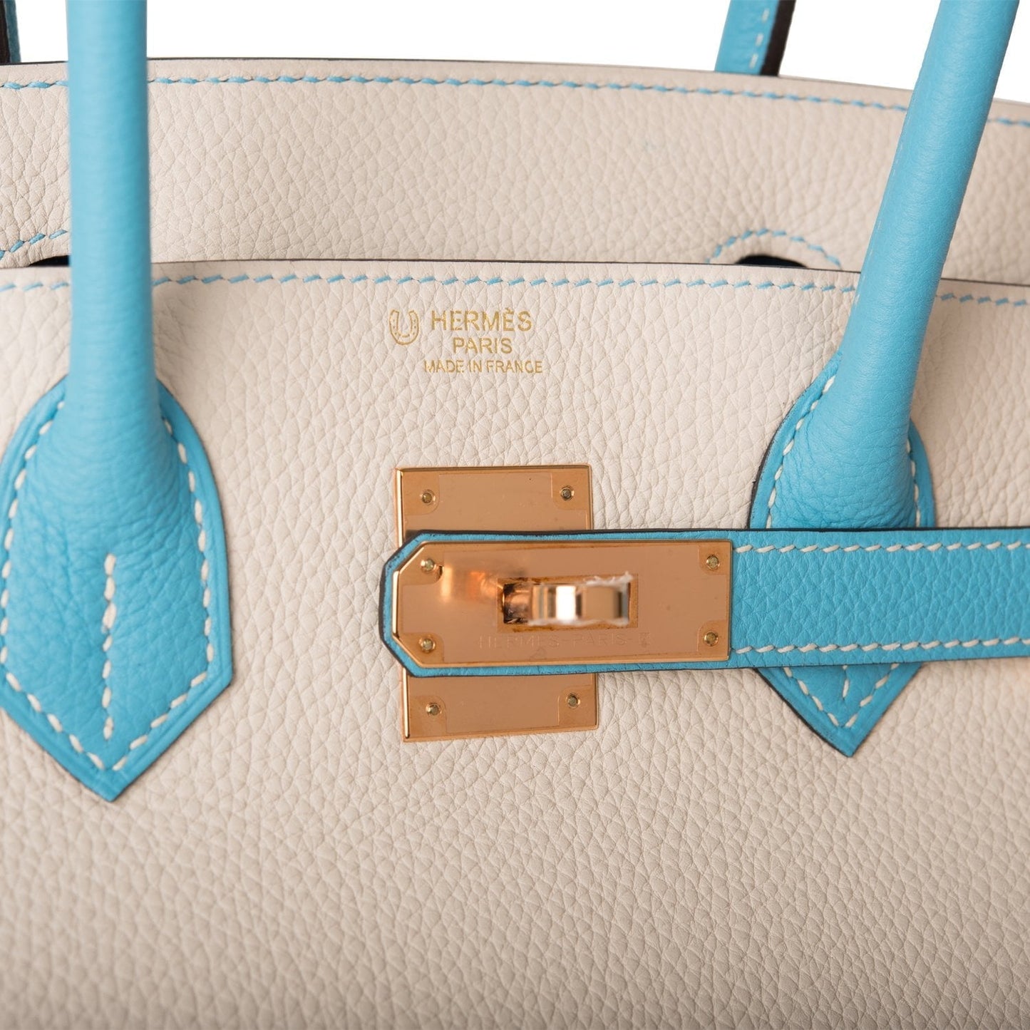 Hermes Special Order (HSS) Birkin 30 Craie and Bleu Atoll Togo Rose Gold Hardware