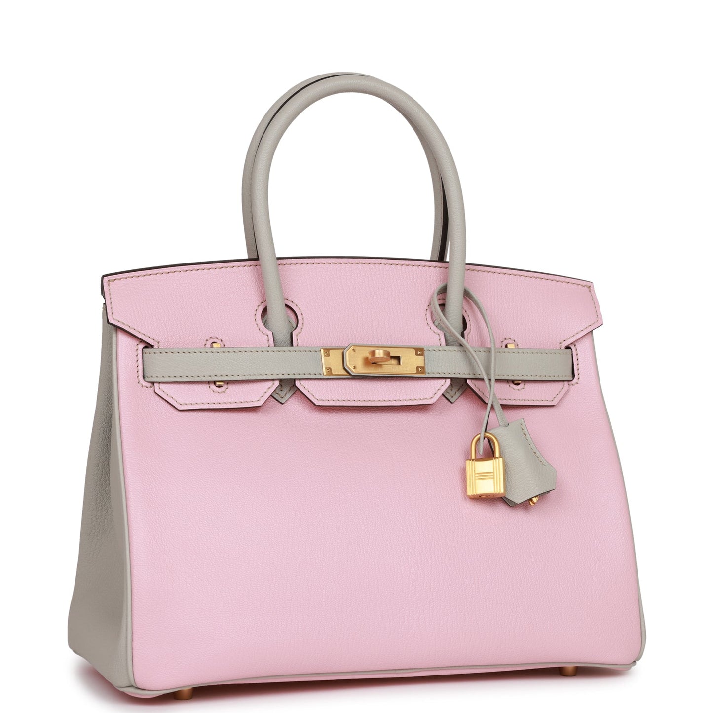 Hermes Special Order (HSS) Birkin 30 Rose Sakura and Gris Perle Chevre Brushed Gold Hardware