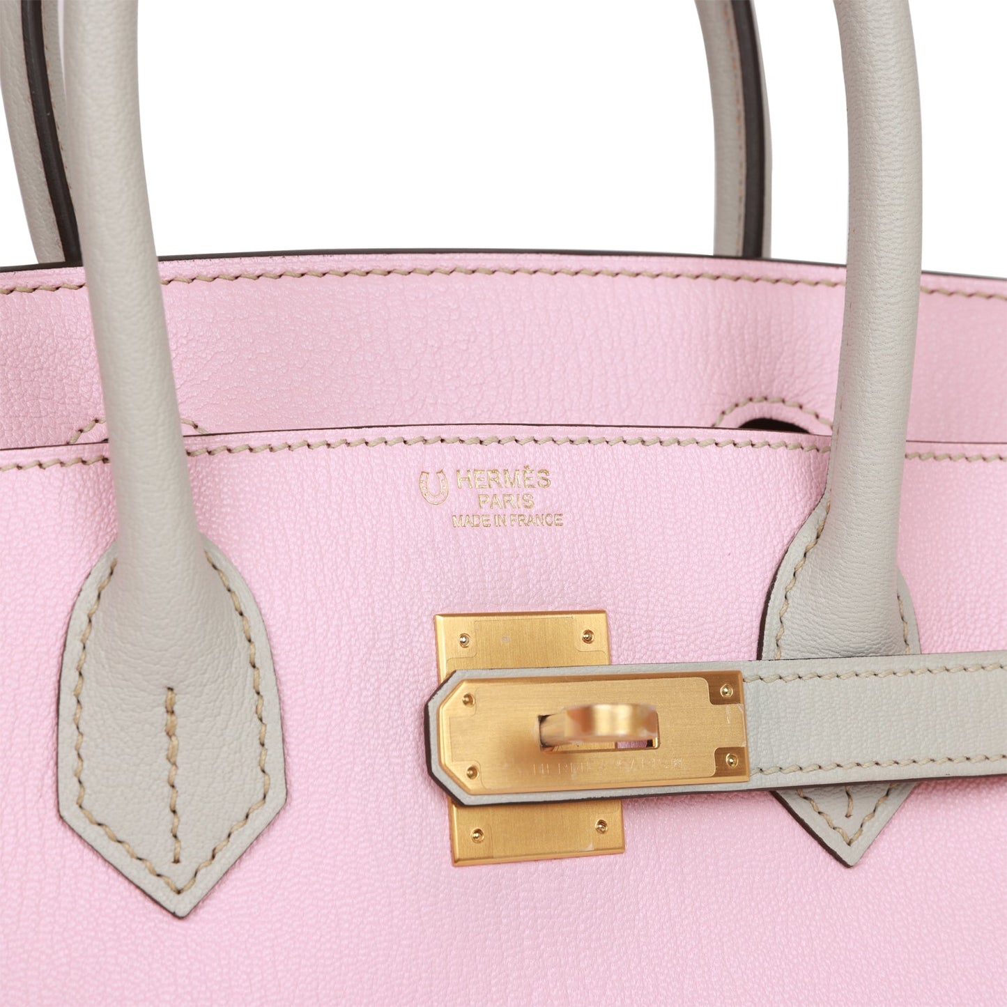 Hermes Special Order (HSS) Birkin 30 Rose Sakura and Gris Perle Chevre Brushed Gold Hardware