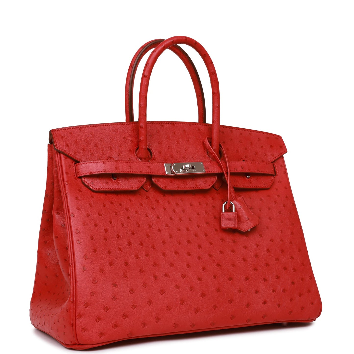 Pre-owned Hermes Birkin 35 Rouge Vif Ostrich Palladium Hardware