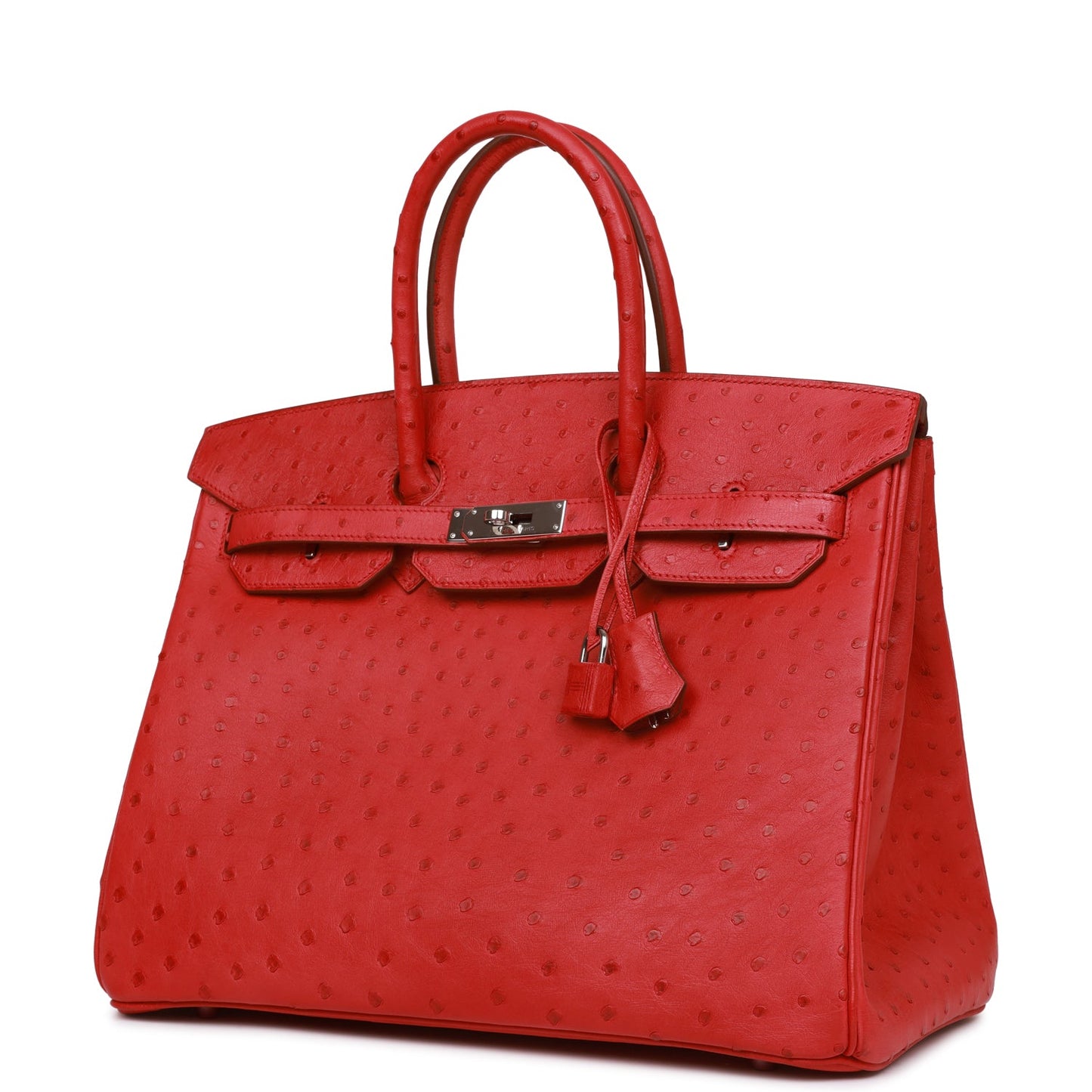 Pre-owned Hermes Birkin 35 Rouge Vif Ostrich Palladium Hardware