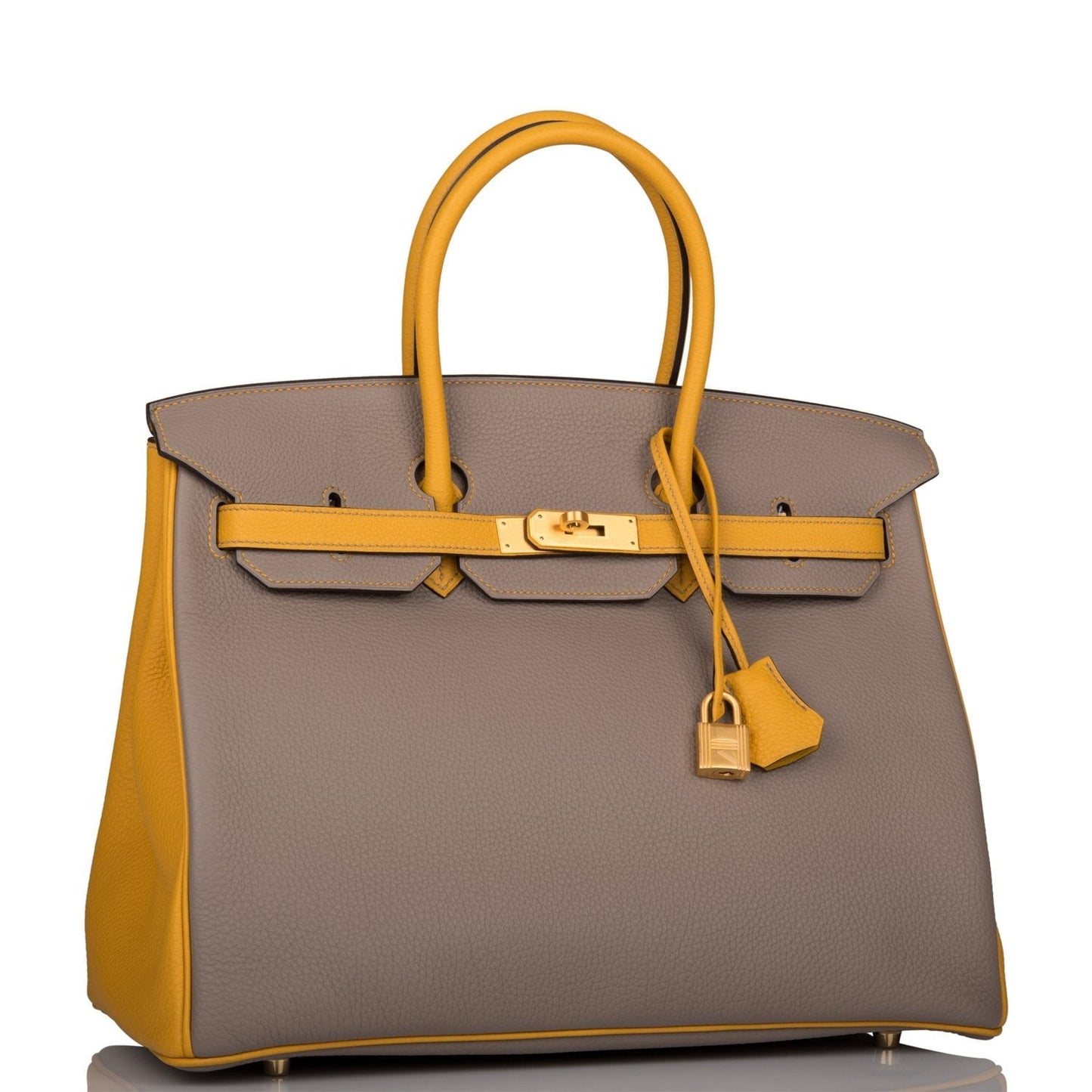 Hermes Special Order (HSS) Birkin 35 Etoupe and Jaune Ambre Togo Brushed Gold Hardware