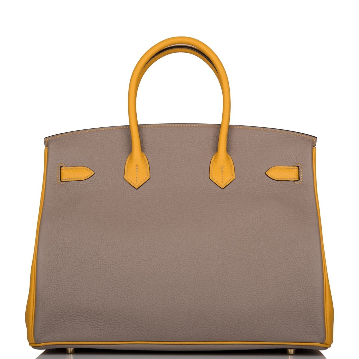 Hermes Special Order (HSS) Birkin 35 Etoupe and Jaune Ambre Togo Brushed Gold Hardware