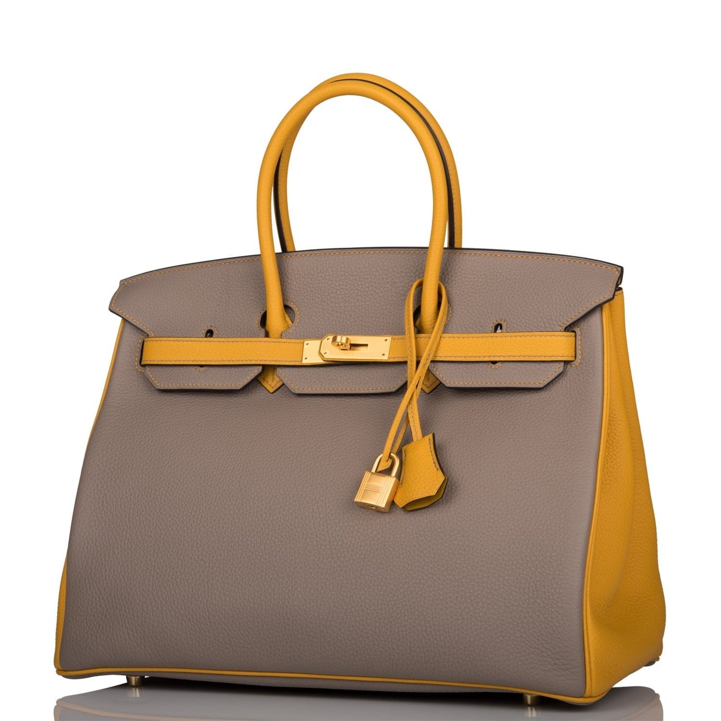 Hermes Special Order (HSS) Birkin 35 Etoupe and Jaune Ambre Togo Brushed Gold Hardware