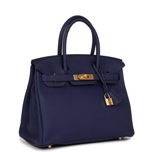 Pre-owned Hermes Birkin 30 Bleu Encre Togo Gold Hardware