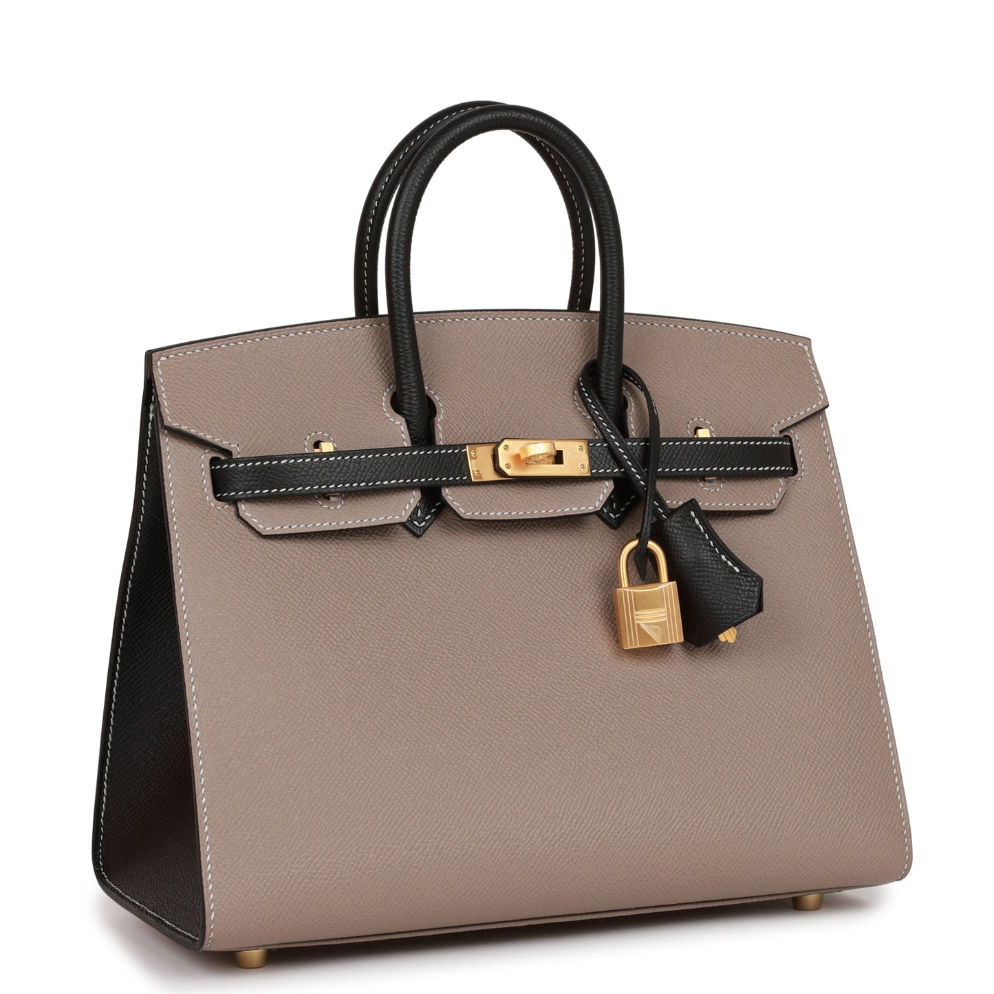 Hermes Special Order (HSS) Birkin Sellier 25 Etoupe and Black Epsom Brushed Gold Hardware