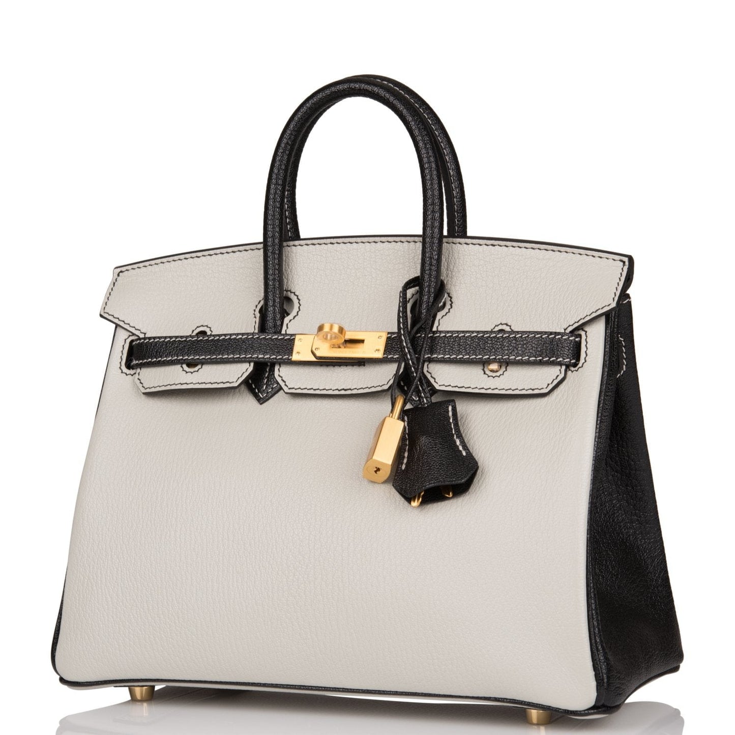 Hermes Special Order (HSS) Birkin 25 Gris Perle and Black Chèvre Brushed Gold Hardware