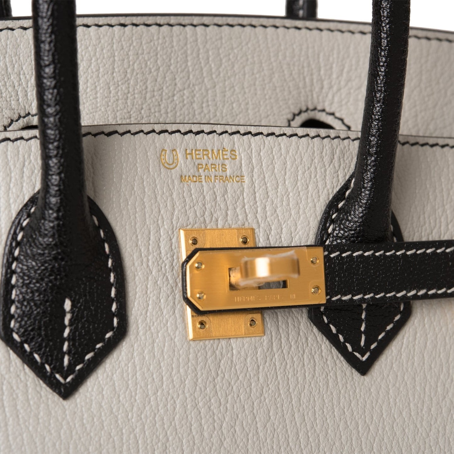 Hermes Special Order (HSS) Birkin 25 Gris Perle and Black Chèvre Brushed Gold Hardware