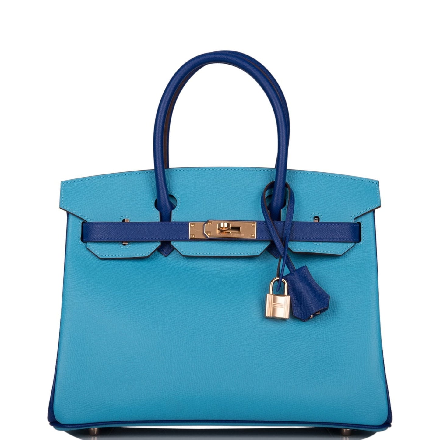 Hermes Special Order (HSS) Birkin 30 Celeste and Bleu Electric Epsom Rose Gold Hardware