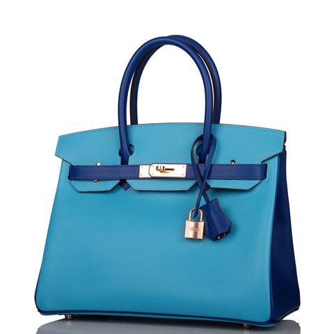 Hermes Special Order (HSS) Birkin 30 Celeste and Bleu Electric Epsom Rose Gold Hardware