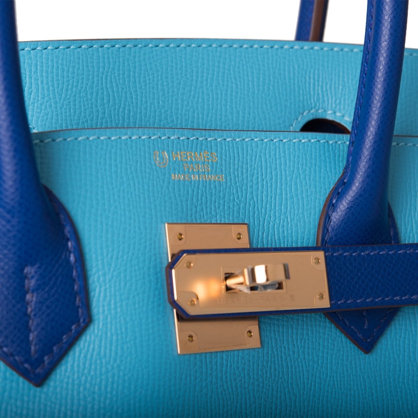 Hermes Special Order (HSS) Birkin 30 Celeste and Bleu Electric Epsom Rose Gold Hardware