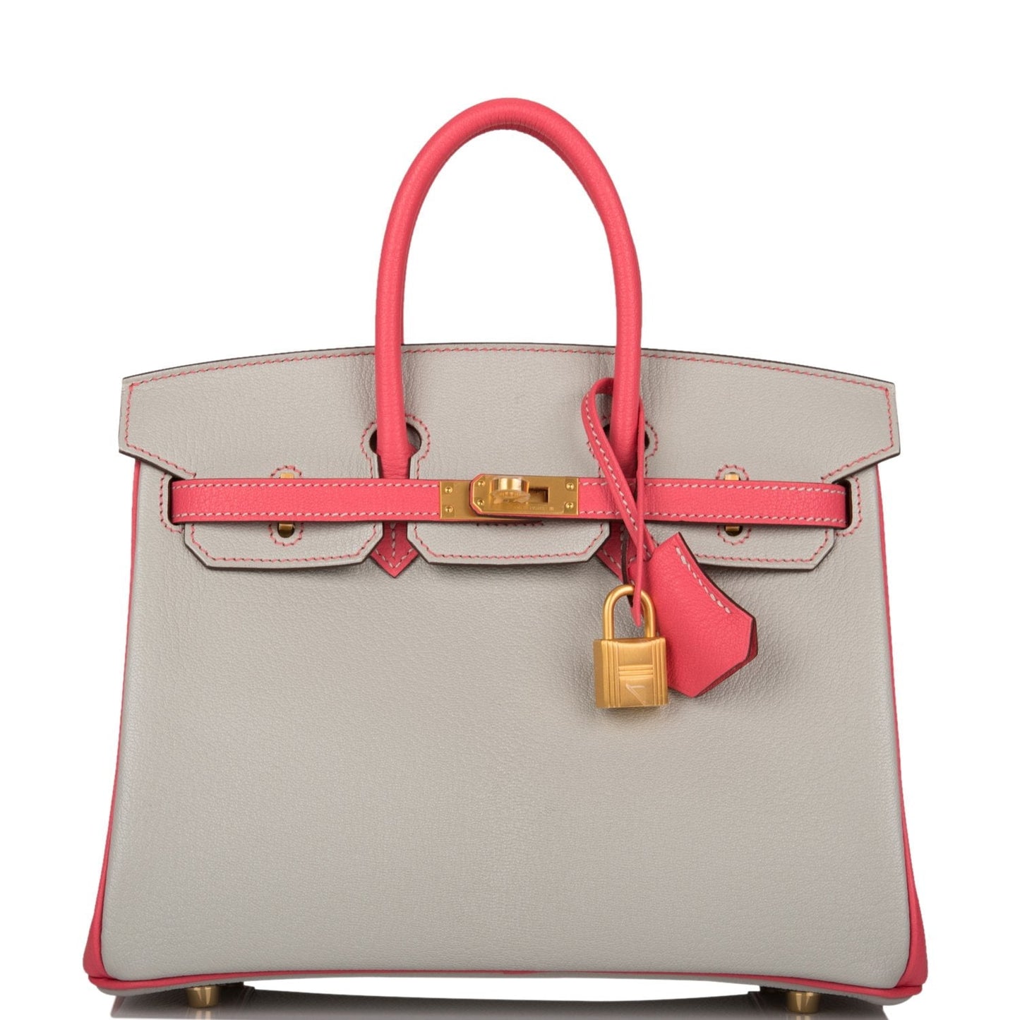 Hermes Special Order (HSS) Birkin 25 Gris Perle and Rose Azalee Chèvre Brushed Gold Hardware