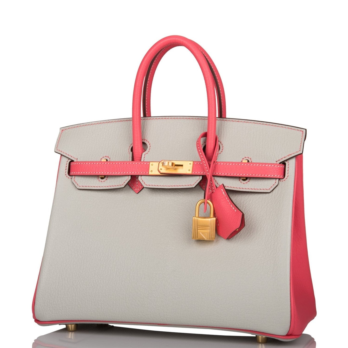 Hermes Special Order (HSS) Birkin 25 Gris Perle and Rose Azalee Chèvre Brushed Gold Hardware