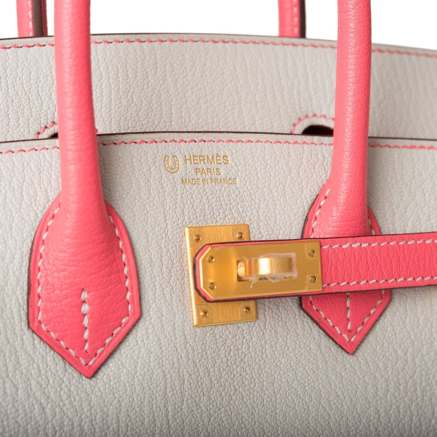 Hermes Special Order (HSS) Birkin 25 Gris Perle and Rose Azalee Chèvre Brushed Gold Hardware