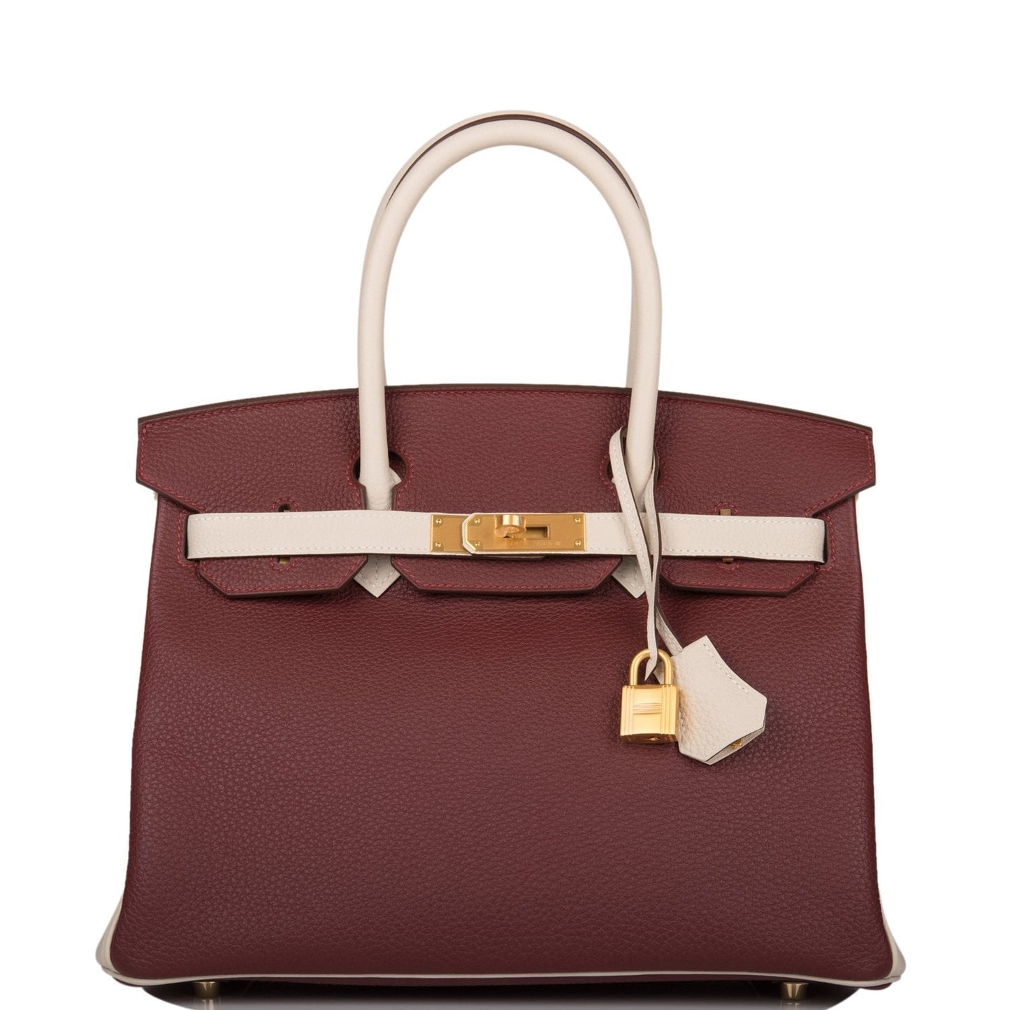 Hermes Special Order (HSS) Birkin 30 Rouge H and Craie Togo Brushed Gold Hardware