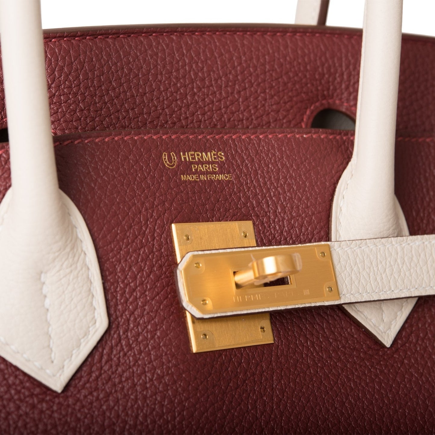 Hermes Special Order (HSS) Birkin 30 Rouge H and Craie Togo Brushed Gold Hardware