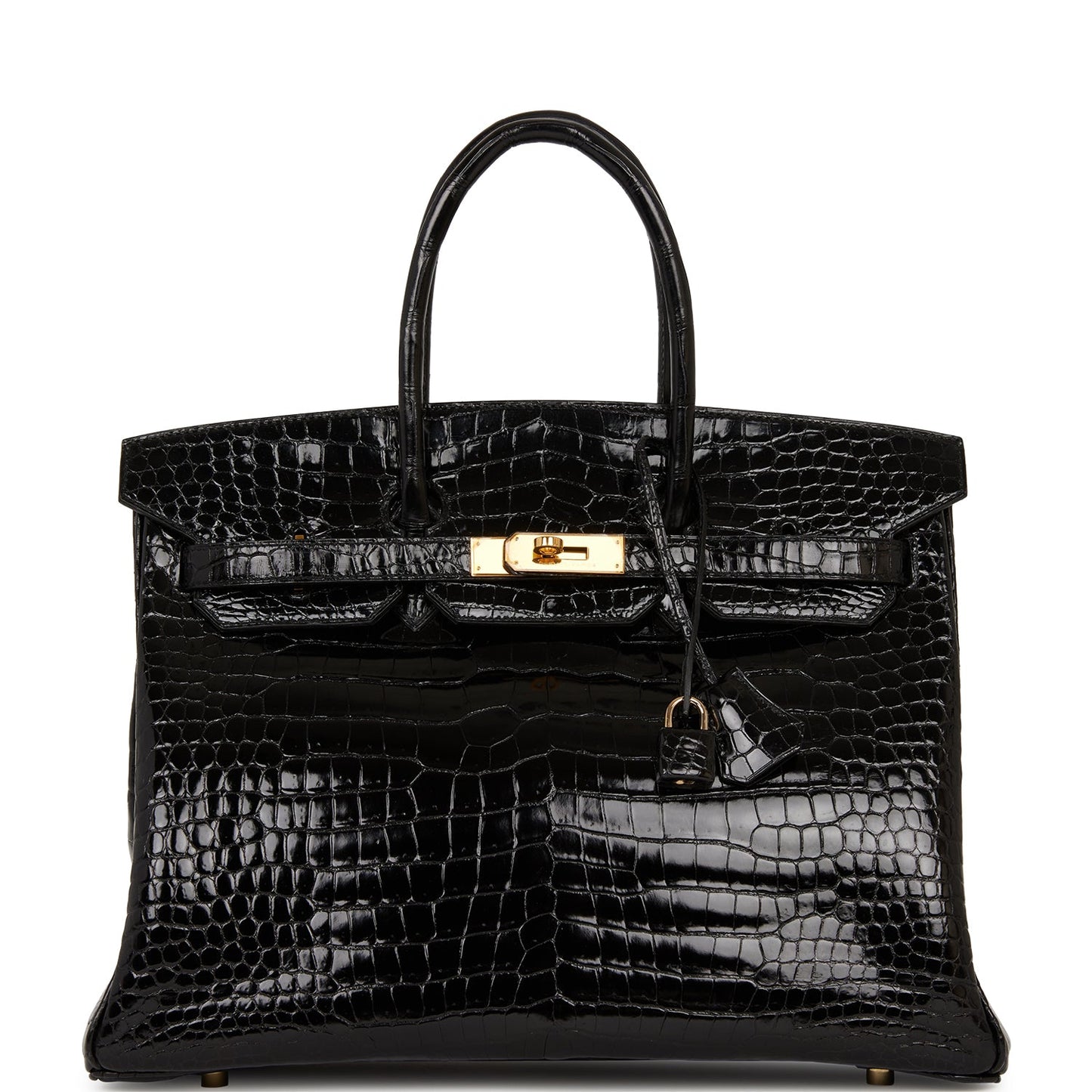 Pre-owned Hermes Birkin 35 Black Shiny Porosus Crocodile Gold Hardware