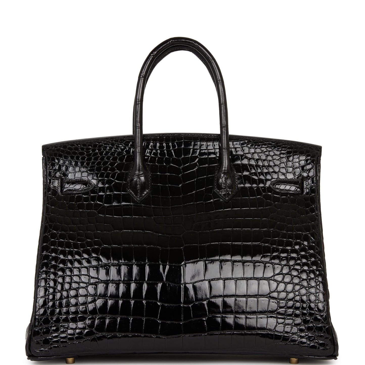 Pre-owned Hermes Birkin 35 Black Shiny Porosus Crocodile Gold Hardware