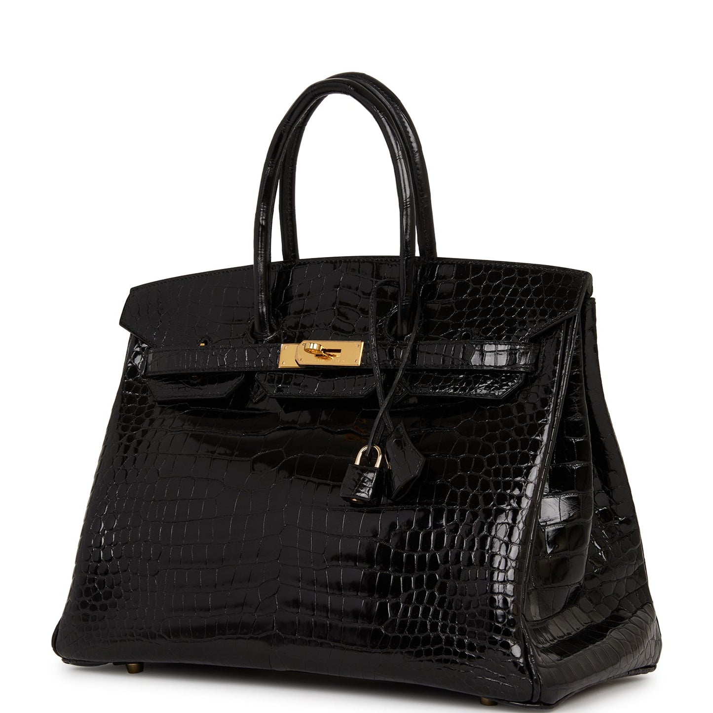 Pre-owned Hermes Birkin 35 Black Shiny Porosus Crocodile Gold Hardware