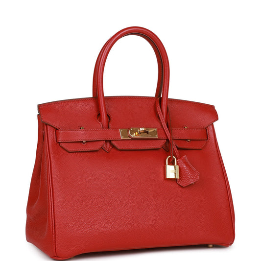 Pre-owned Hermes Birkin 30 Rouge Garance Togo Gold Hardware