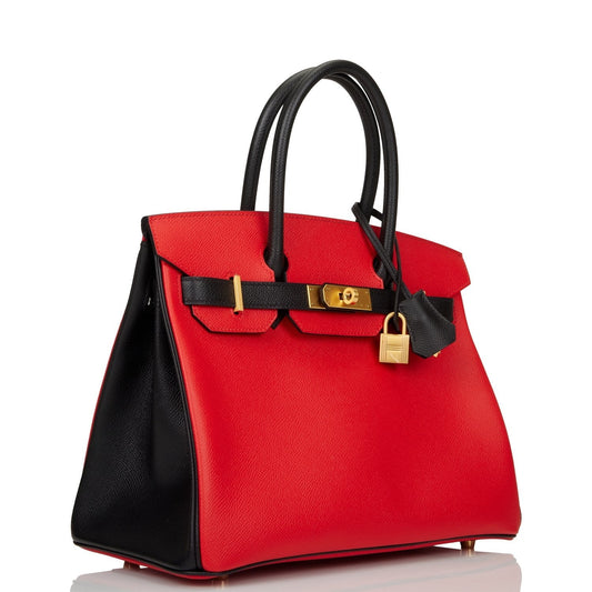 Hermes Special Order (HSS) Birkin 30 Rouge Casaque and Black Epsom Gold Hardware