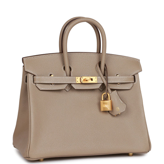 Hermes Special Order (HSS) Birkin 25 Gris Tourterelle Verso Chevre Brushed Gold Hardware