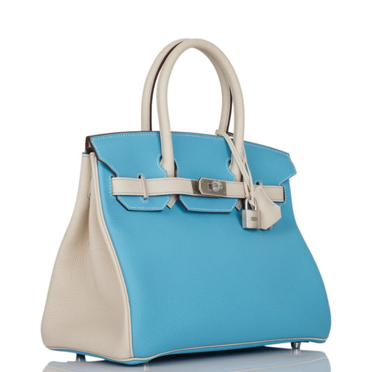 Hermes Special Order (HSS) Birkin 30 Bleu Atoll and Craie Togo Palladium Hardware