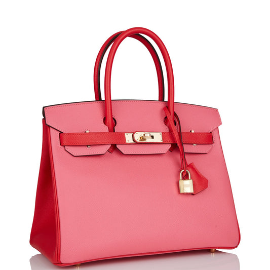 Hermes Special Order (HSS) Birkin 30 Rose Azalee and Rouge de Coeur Epsom Permabrass Hardware