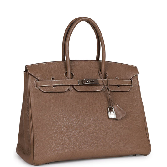 Pre-owned Hermes Birkin 35 Etoupe Togo Palladium Hardware