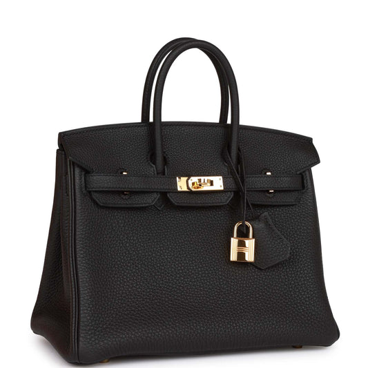 Pre-owned Hermes Birkin 25 Black Togo Gold Hardware