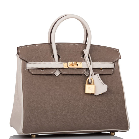 Hermes Special Order (HSS) Birkin 25 Etoupe and Craie Togo Brushed Gold Hardware