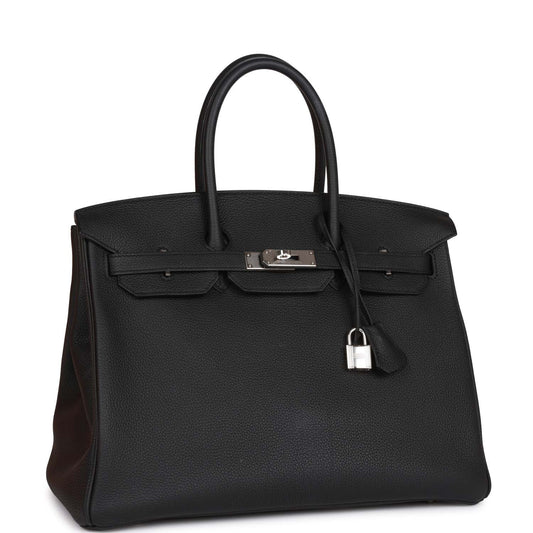 Pre-owned Hermes Birkin 35 Black Togo Palladium Hardware