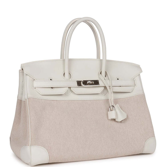 Hermes Birkin 35 White Gulliver and Toile H Palladium Hardware