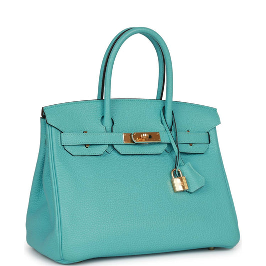 Pre-Owned Hermes Birkin 30 Bleu Atoll Clemence Gold Hardware