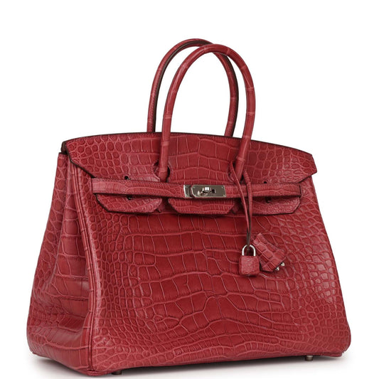 Pre-owned Hermes Birkin 35 Bois de Rose Matte Alligator Palladium Hardware