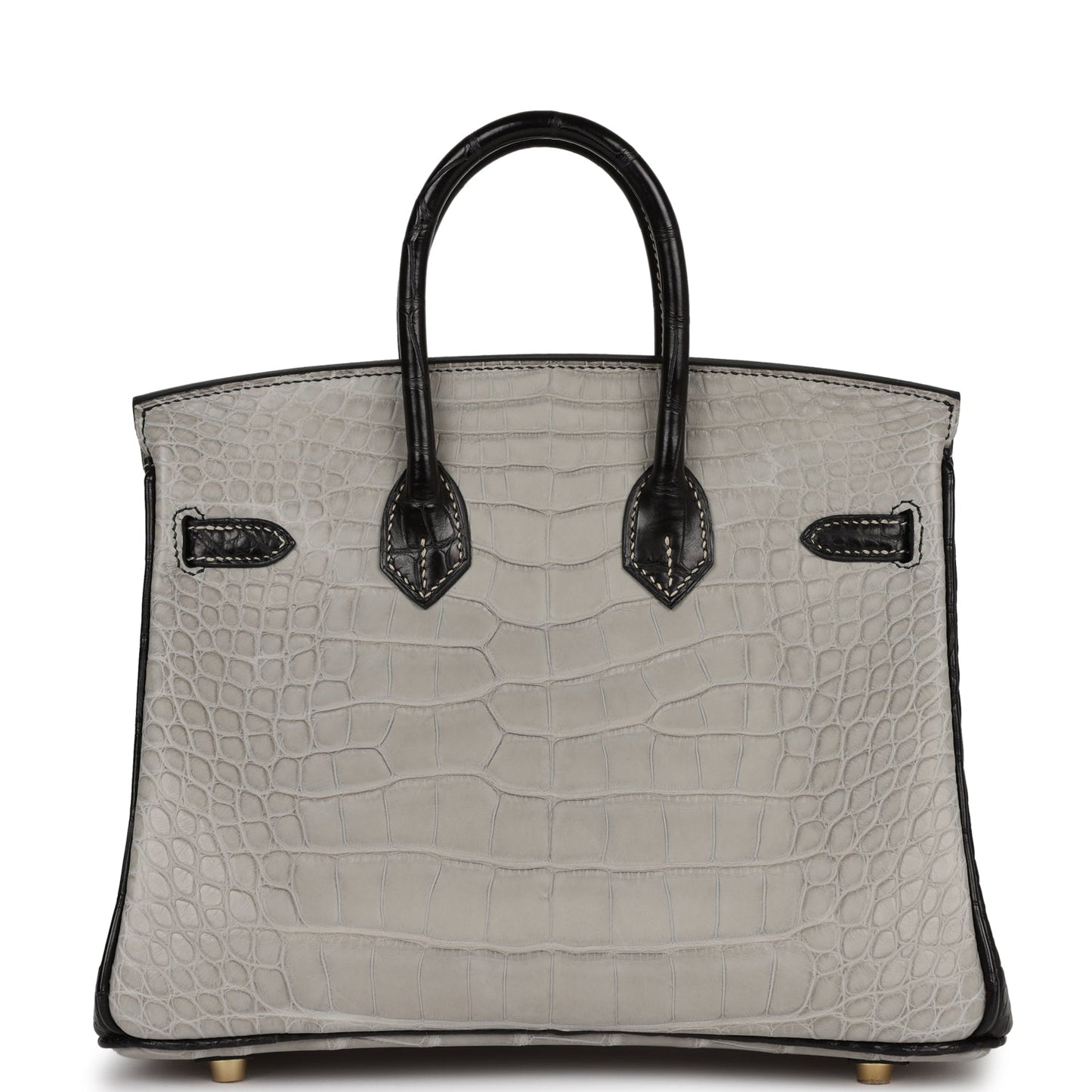 Hermes Special Order (HSS) Birkin 25 Gris Perle and Black Matte Alligator Brushed Gold Hardware