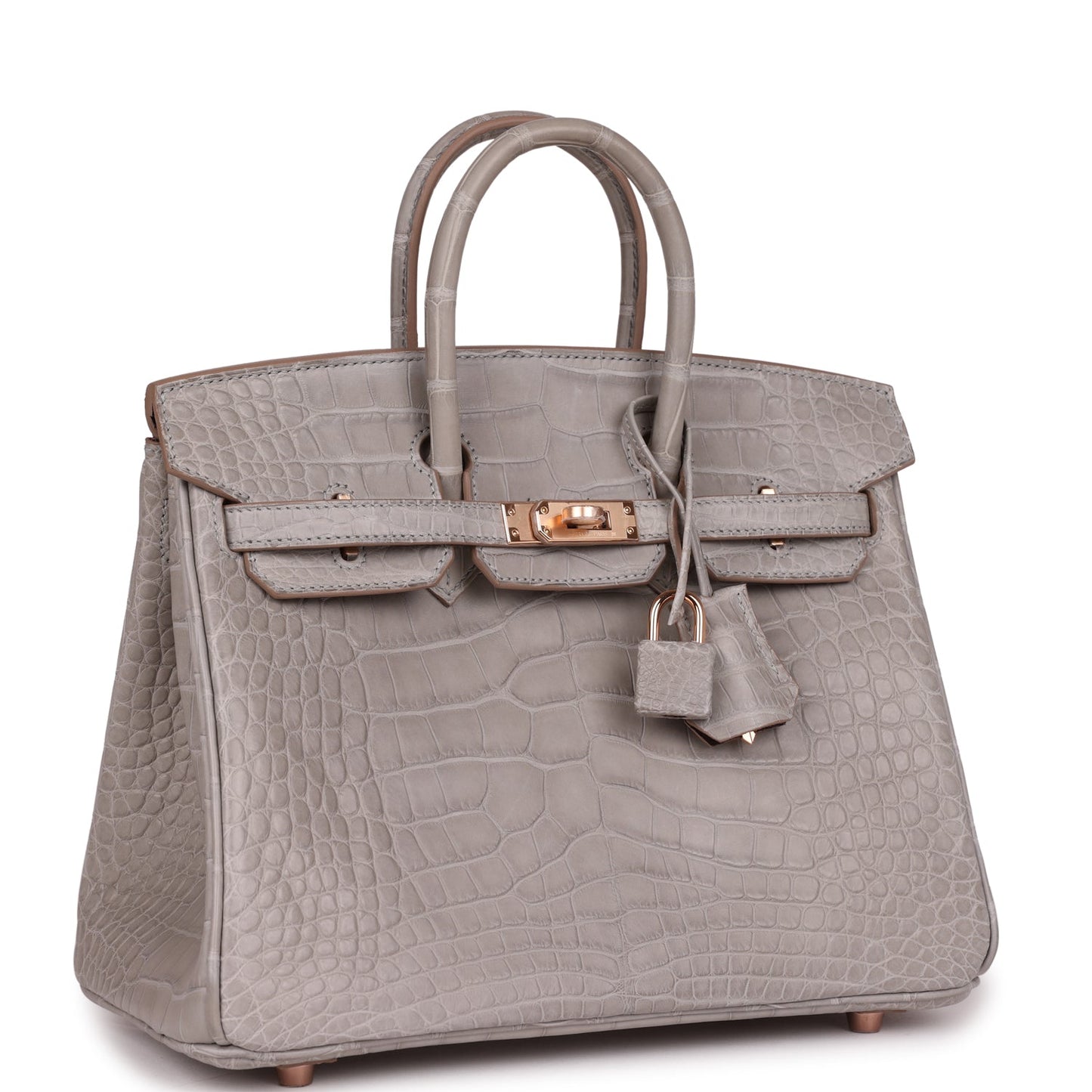 Hermes Special Order (HSS) Birkin 25 Gris Perle Verso Matte Alligator Rose Gold Hardware