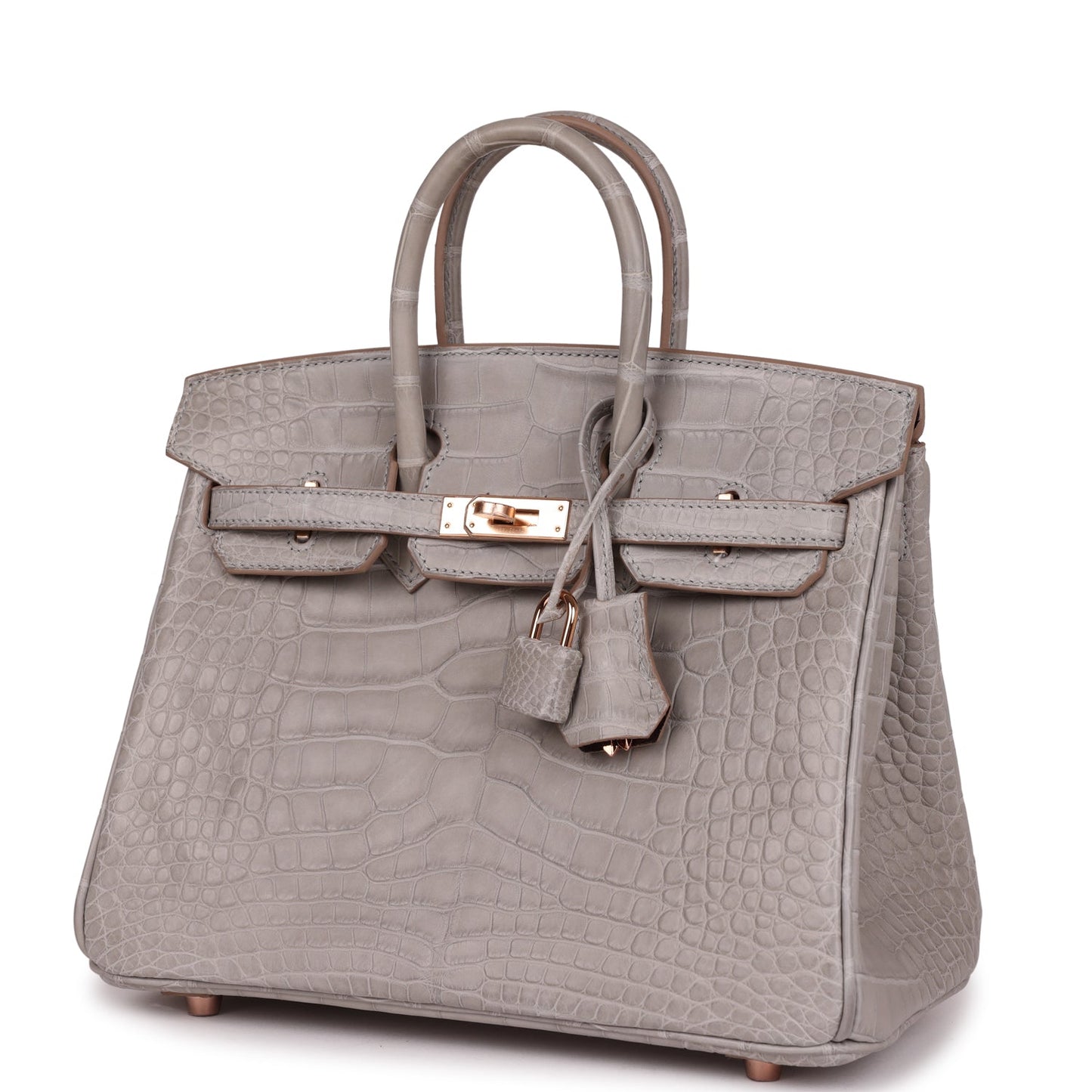 Hermes Special Order (HSS) Birkin 25 Gris Perle Verso Matte Alligator Rose Gold Hardware