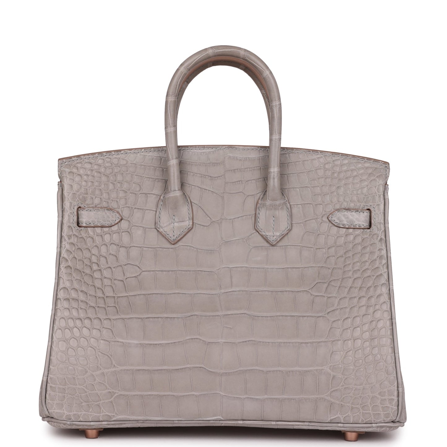 Hermes Special Order (HSS) Birkin 25 Gris Perle Verso Matte Alligator Rose Gold Hardware