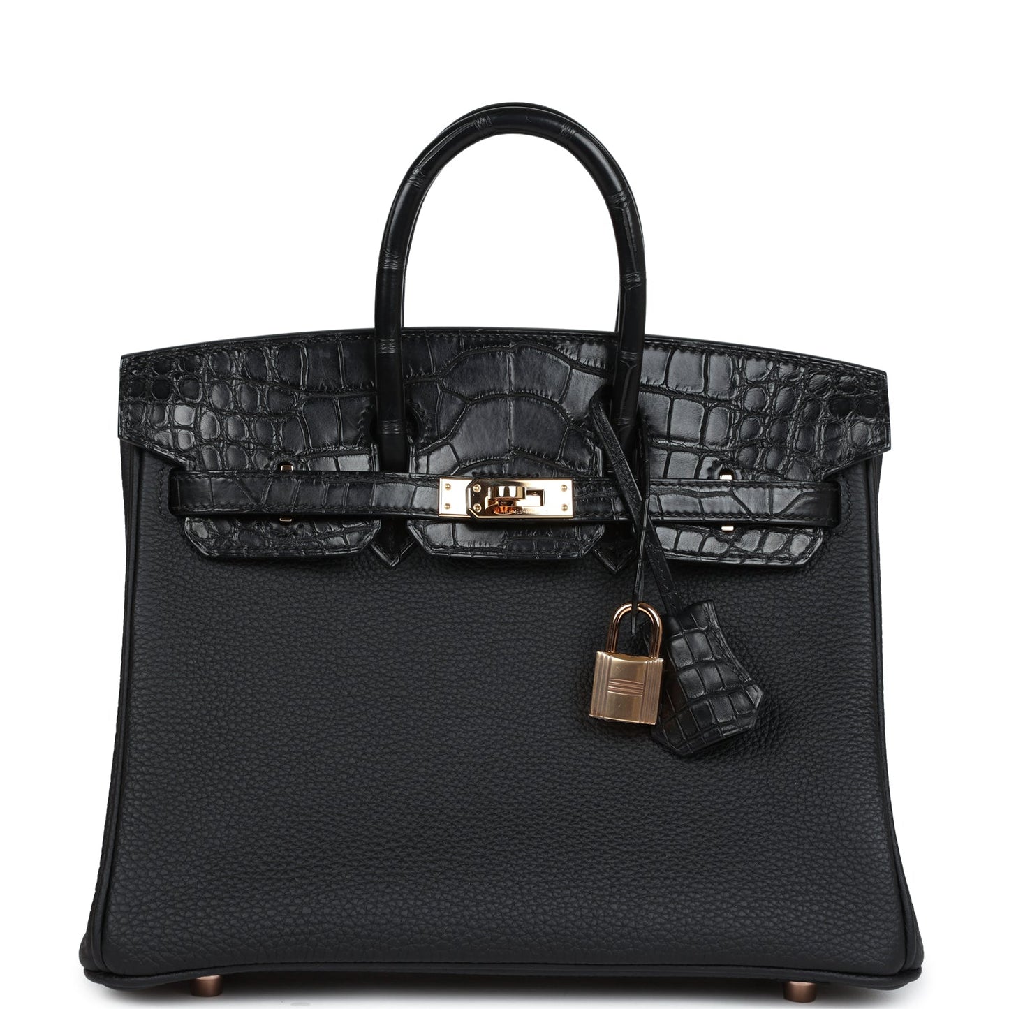 Pre-owned Hermes Birkin 25 Black Matte Alligator and Togo Touch Gold Hardware