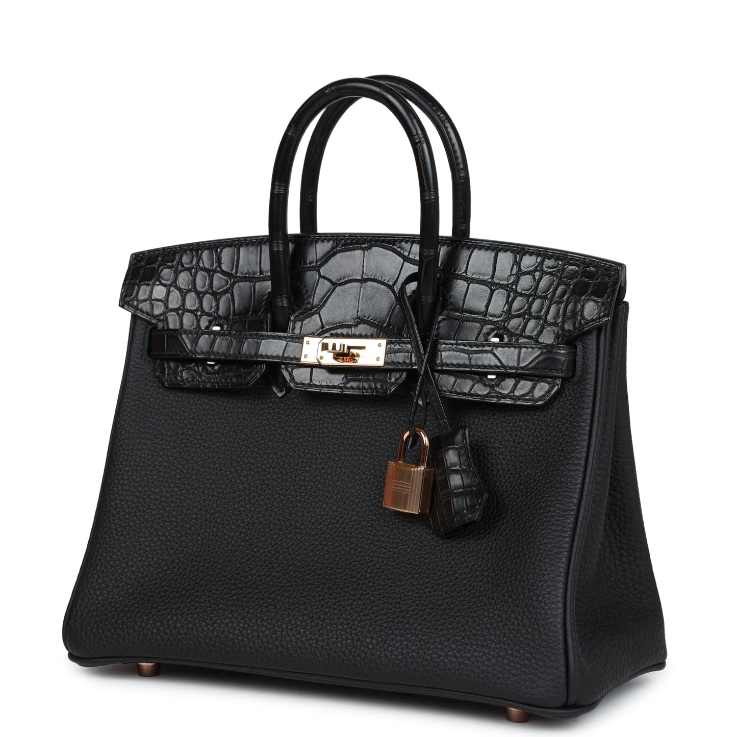 Pre-owned Hermes Birkin 25 Black Matte Alligator and Togo Touch Gold Hardware