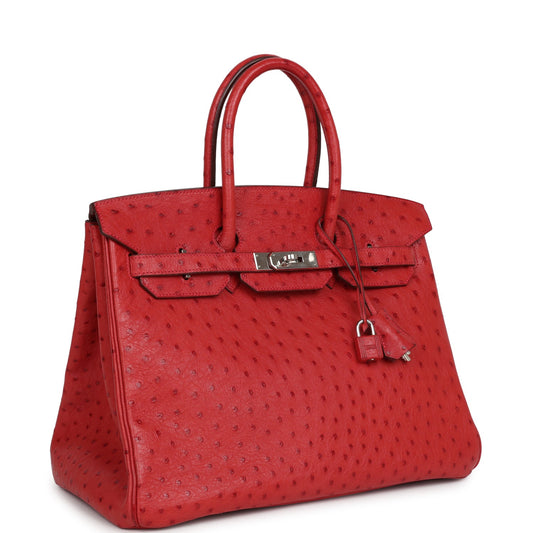 Pre-owned Hermes Birkin 35 Rouge Vif Ostrich Palladium Hardware