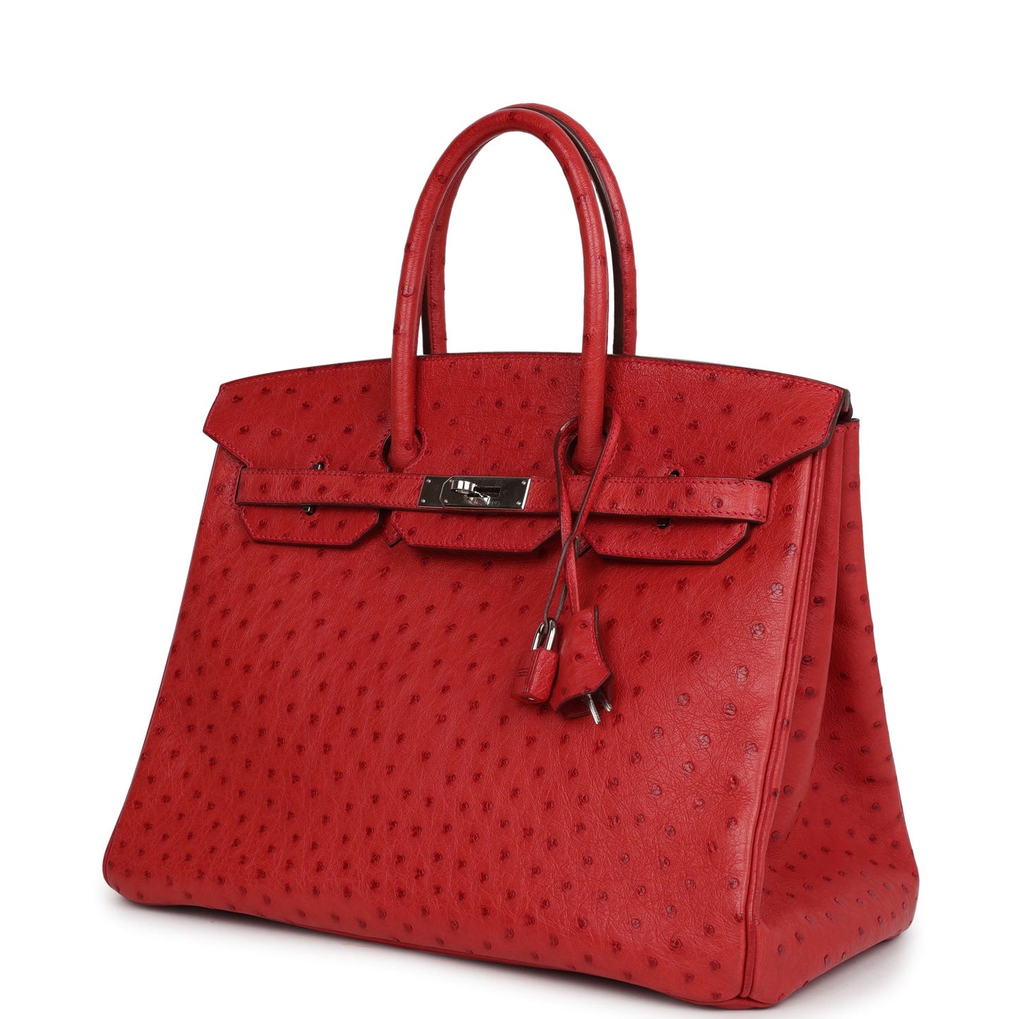 Pre-owned Hermes Birkin 35 Rouge Vif Ostrich Palladium Hardware