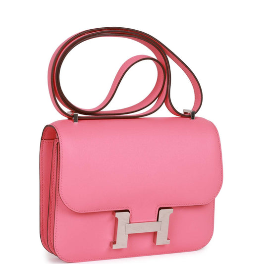 Pre-owned Hermes Constance 18 Rose Azalee Swift Palladium Hardware