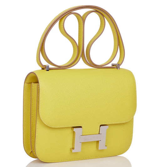 Pre-owned Hermes Constance 18 Lime Epsom Palladium Hardware