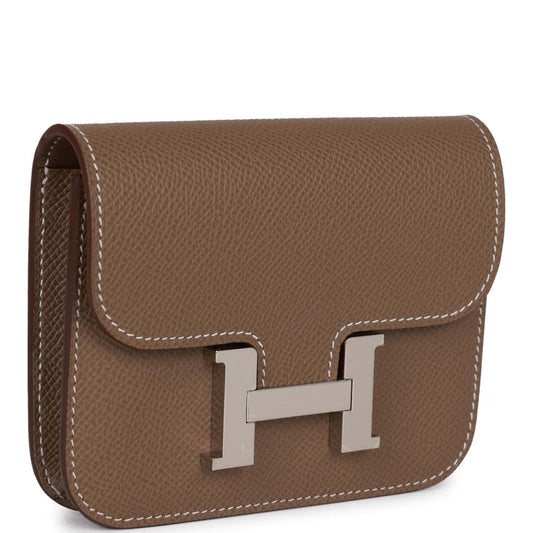 Hermes Constance Slim Wallet Etoupe Epsom Palladium Hardware