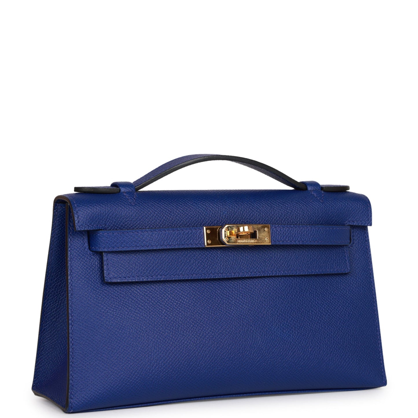 Pre-owned Hermes Kelly Pochette Bleu Electric Epsom Gold Hardware