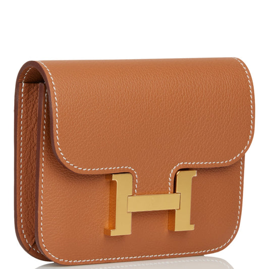 Hermes Constance Slim Wallet Gold Evercolor Gold Hardware