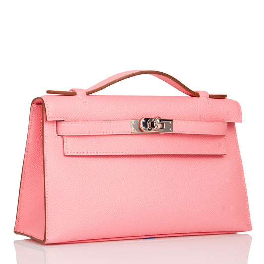 Pre-owned Hermes Kelly Pochette Rose Confetti Epsom Palladium Hardware